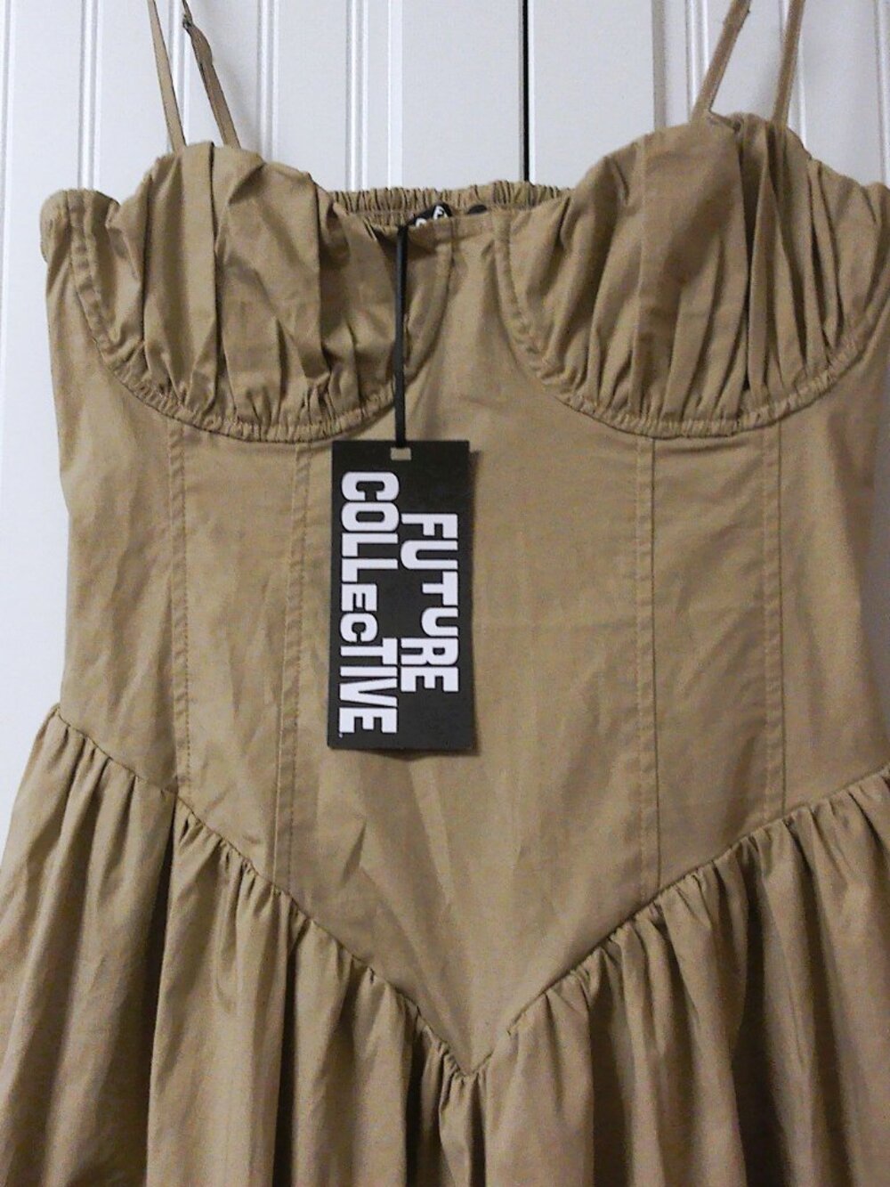 NEW Cotton Corset Dress XS Future Collective Beige/Sand New With Tags - Picture 2 of 8